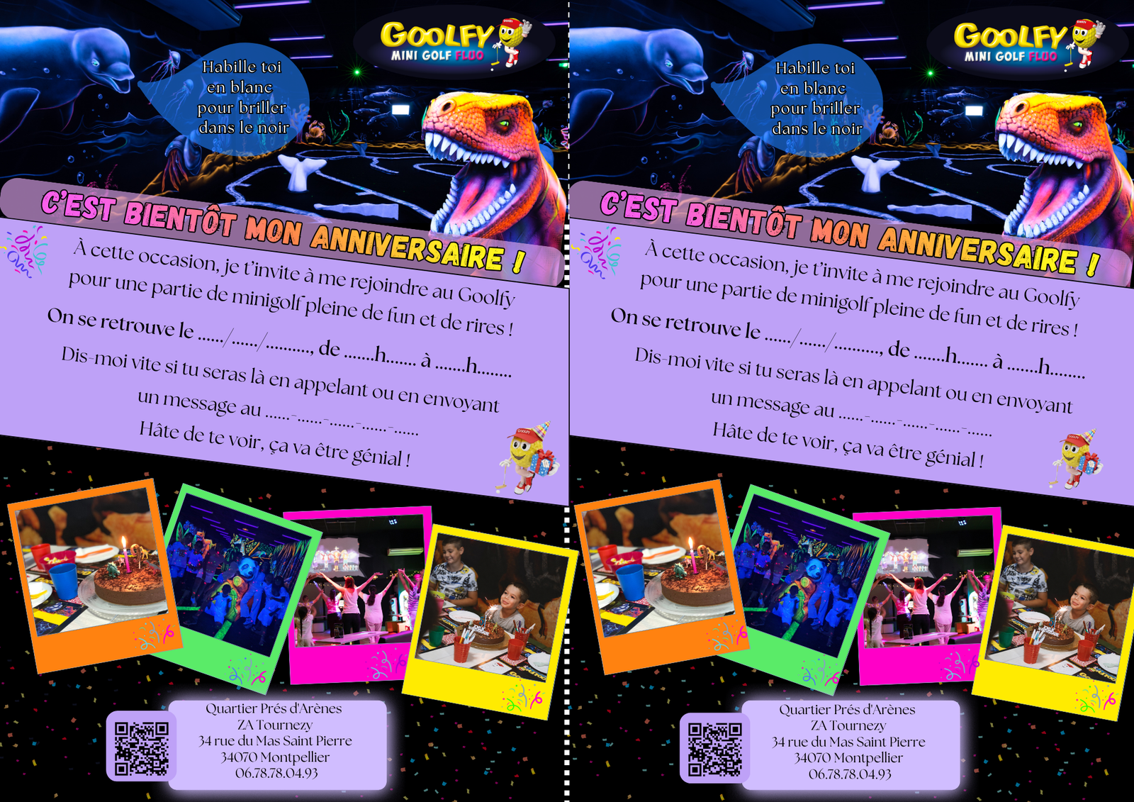 anniversaire-carte invitation-invitation anniversaire-anniversaire enfant-minigolf-formule anniversaire-groupe-enfants-invitation-fluo-activité anniversaire-